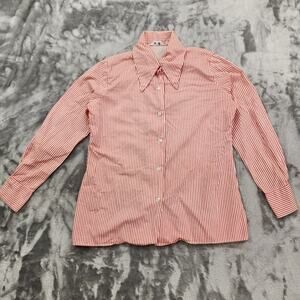 Vintage 70s Sweet Adeline Top Womens M Red Striped Dagger Collar Long Sleeves